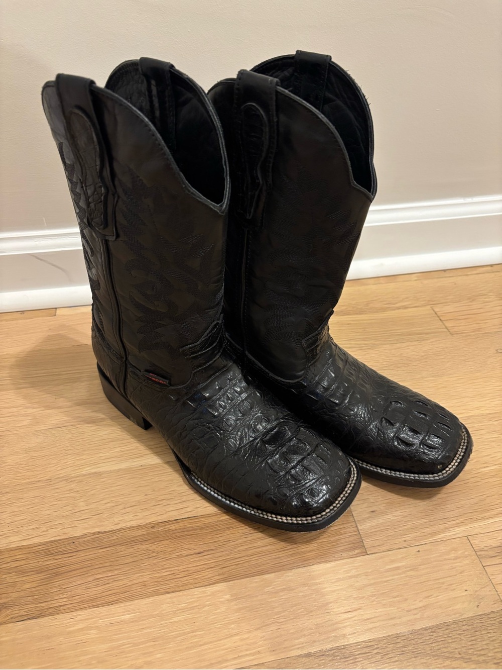 Marco Black Croc Embossed Leather Cowboy Boots Men’s Size 7 Square Toe